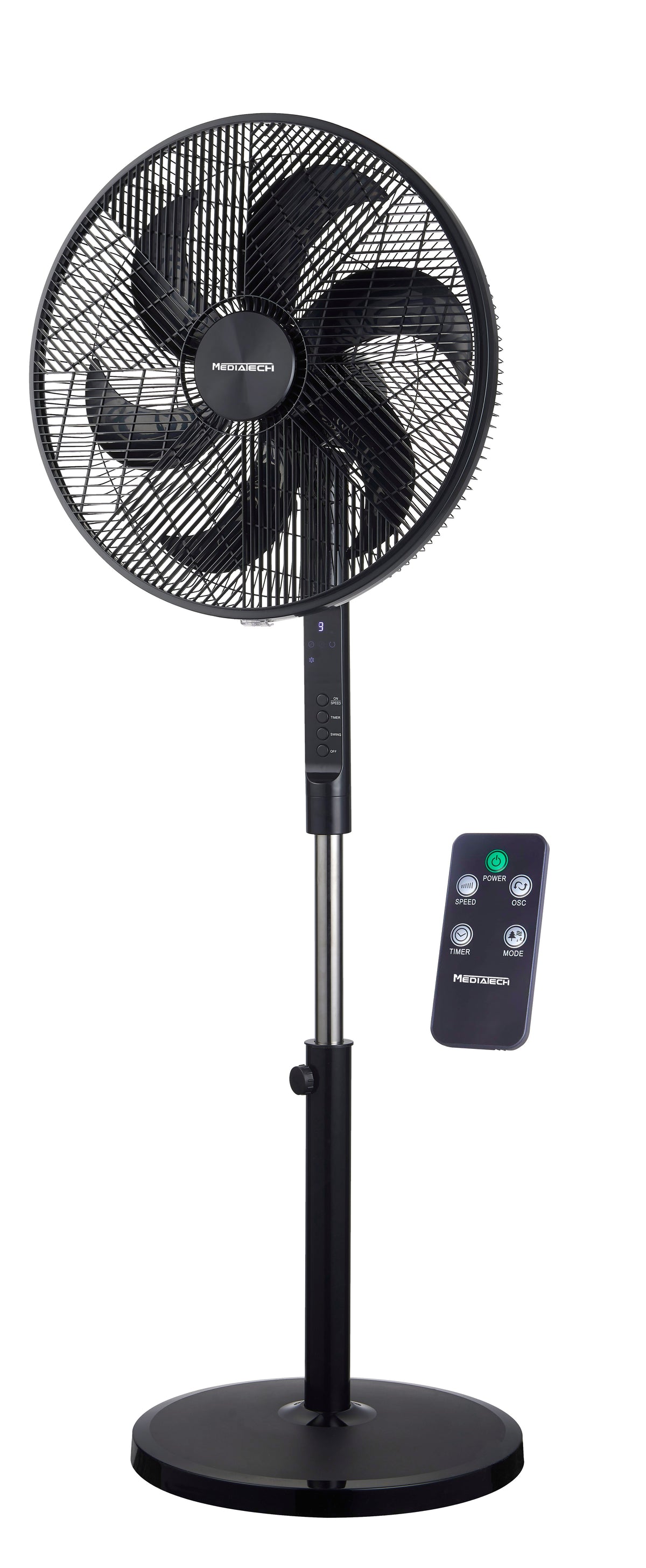 MediaTech Stand Fan 18" 6 Plades Black - Remote Control