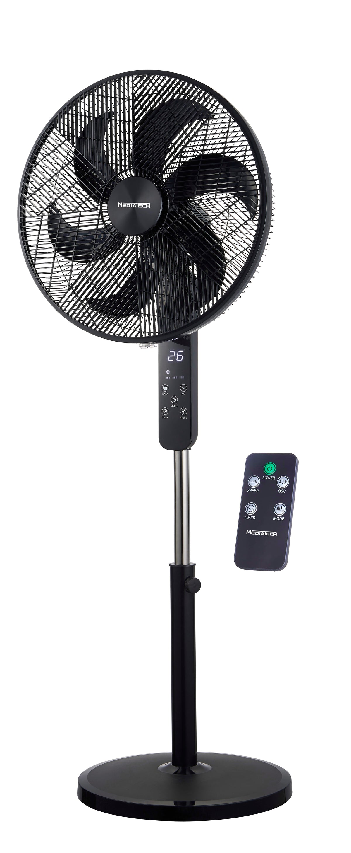 MediaTech Stand Fan 18" 6 Plades Black - Remote Control