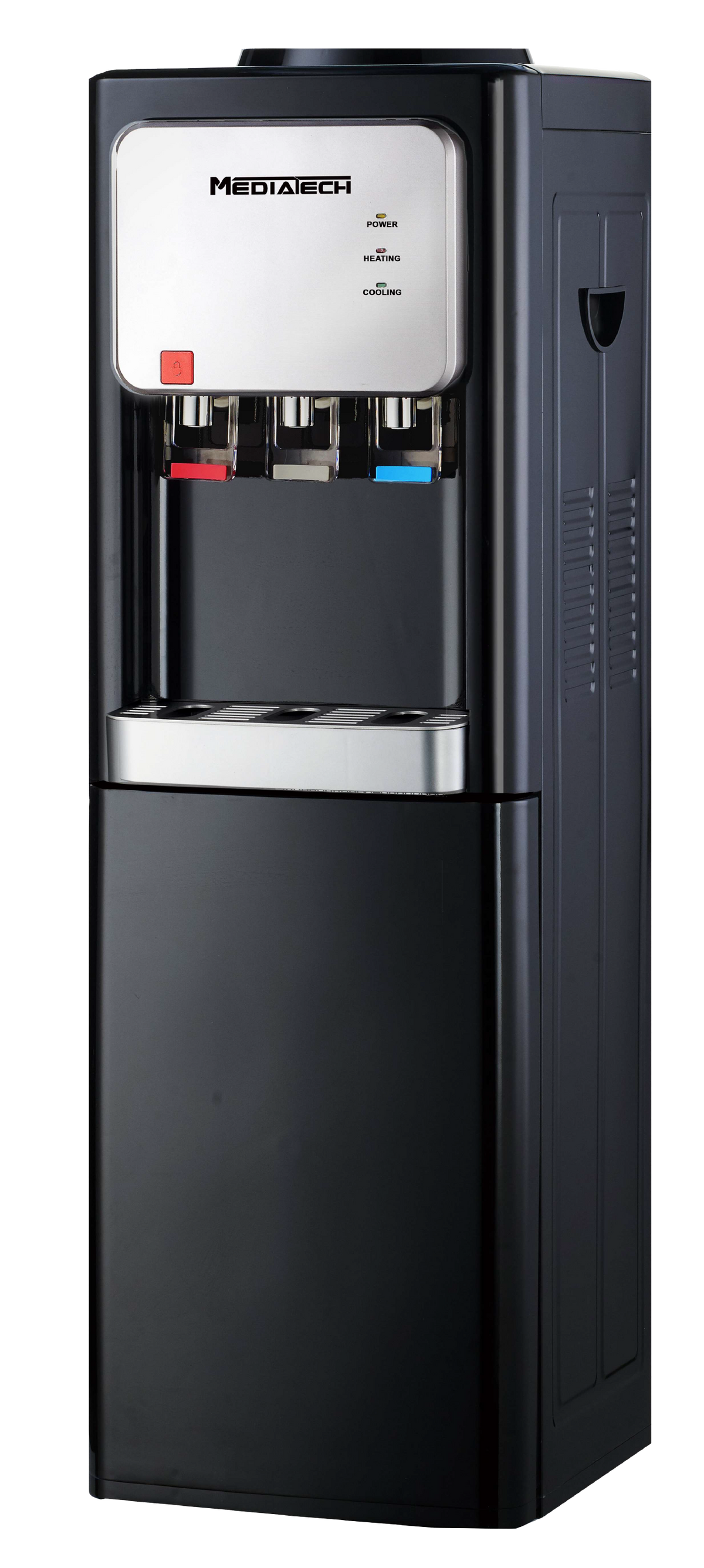 MediaTech Water Dispenser with Cabinet - 3 Taps Hot and Cold - Black