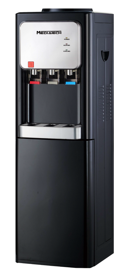 MediaTech Water Dispenser with Cabinet - 3 Taps Hot and Cold - Black